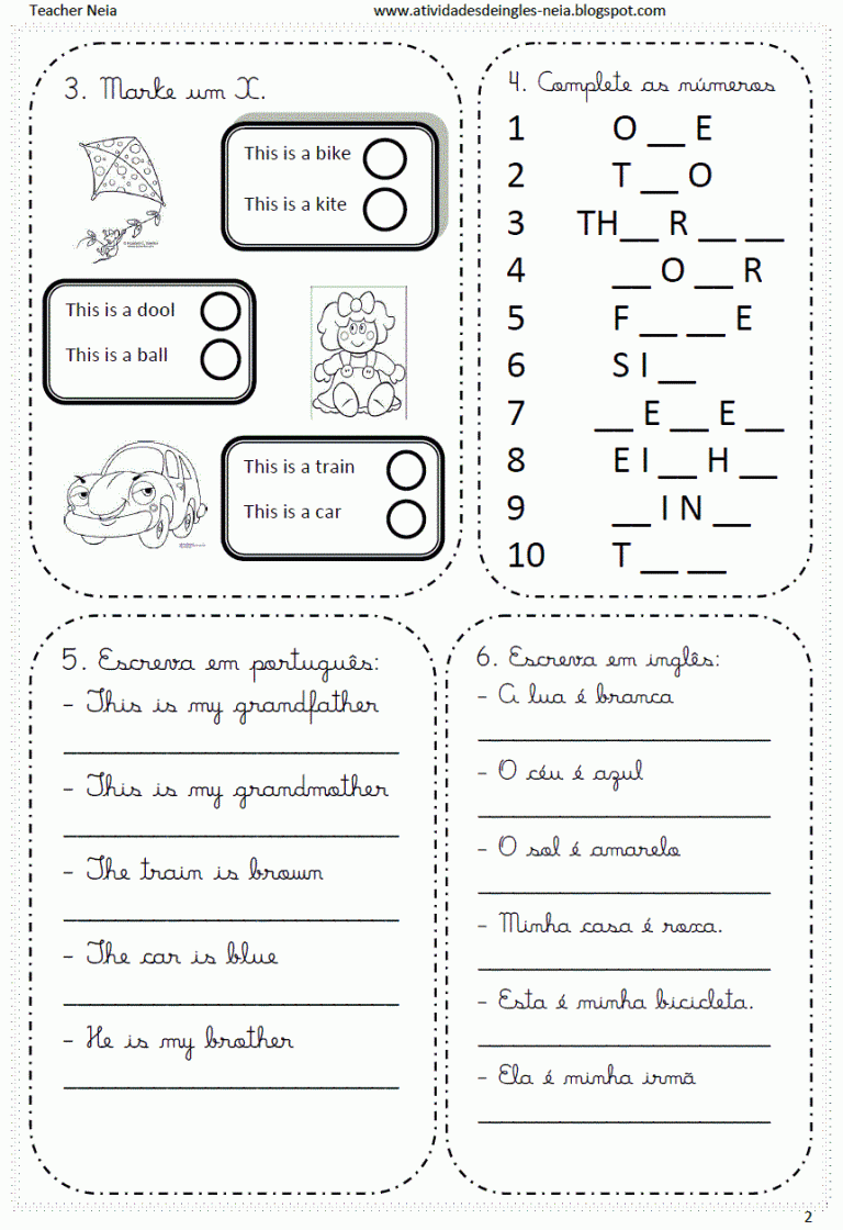 Atividades de Inglês 3 ano do Ensino Fundamental - Para Imprimir.