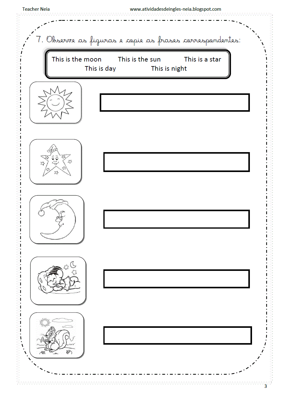 Atividades de Inglês 3 ano do Ensino Fundamental - Para Imprimir.