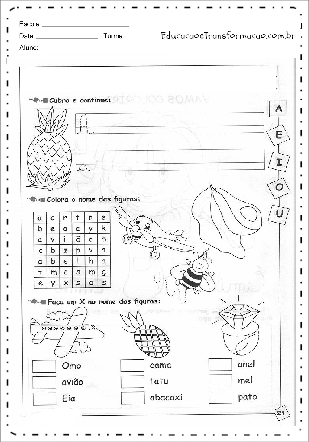 Atividades de Alfabetização Educativas para imprimir gratuitamente.