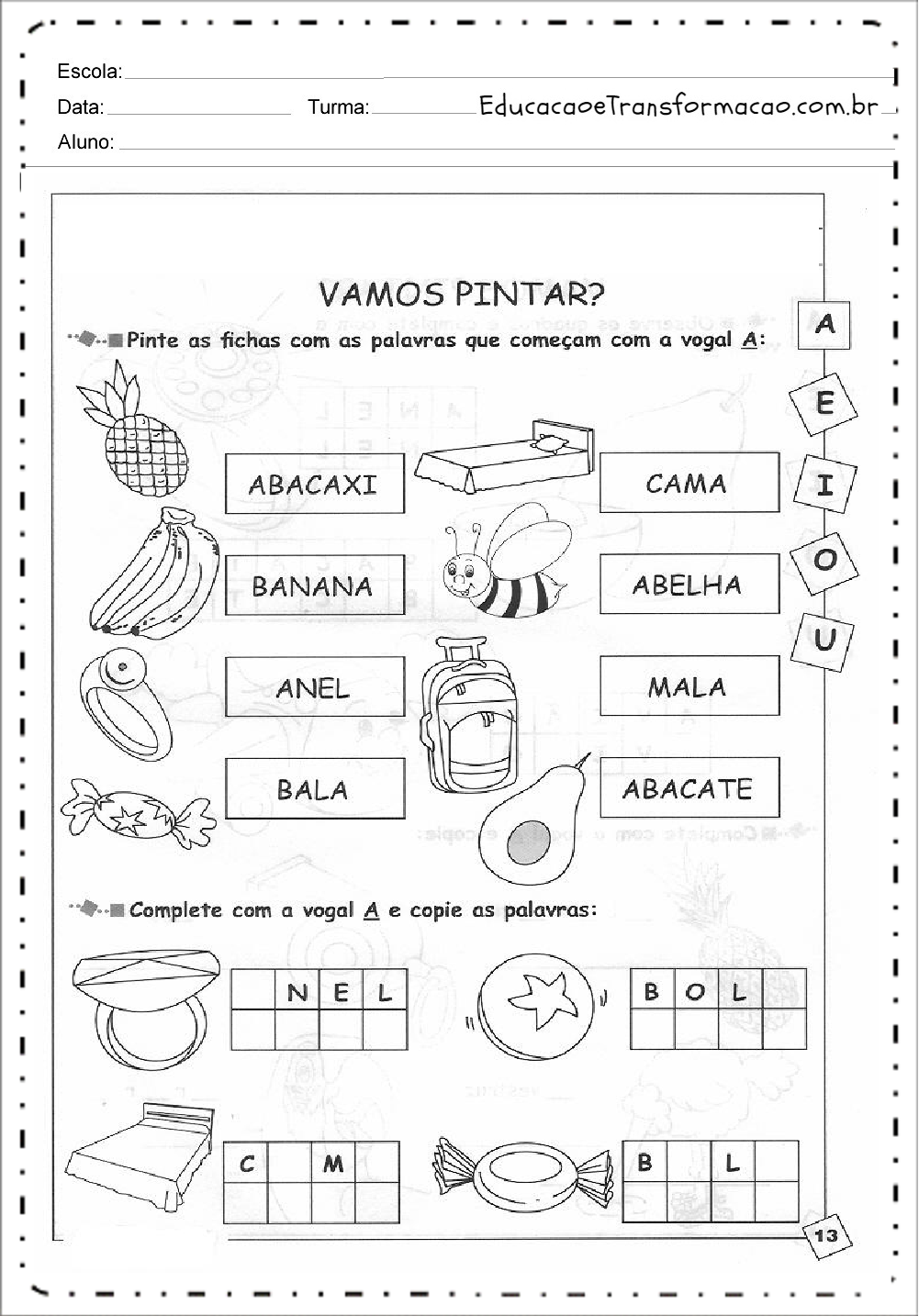 Atividades de Alfabetização Educativas para imprimir gratuitamente.