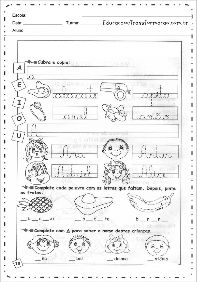 Atividades de Alfabetização Educativas para imprimir gratuitamente.