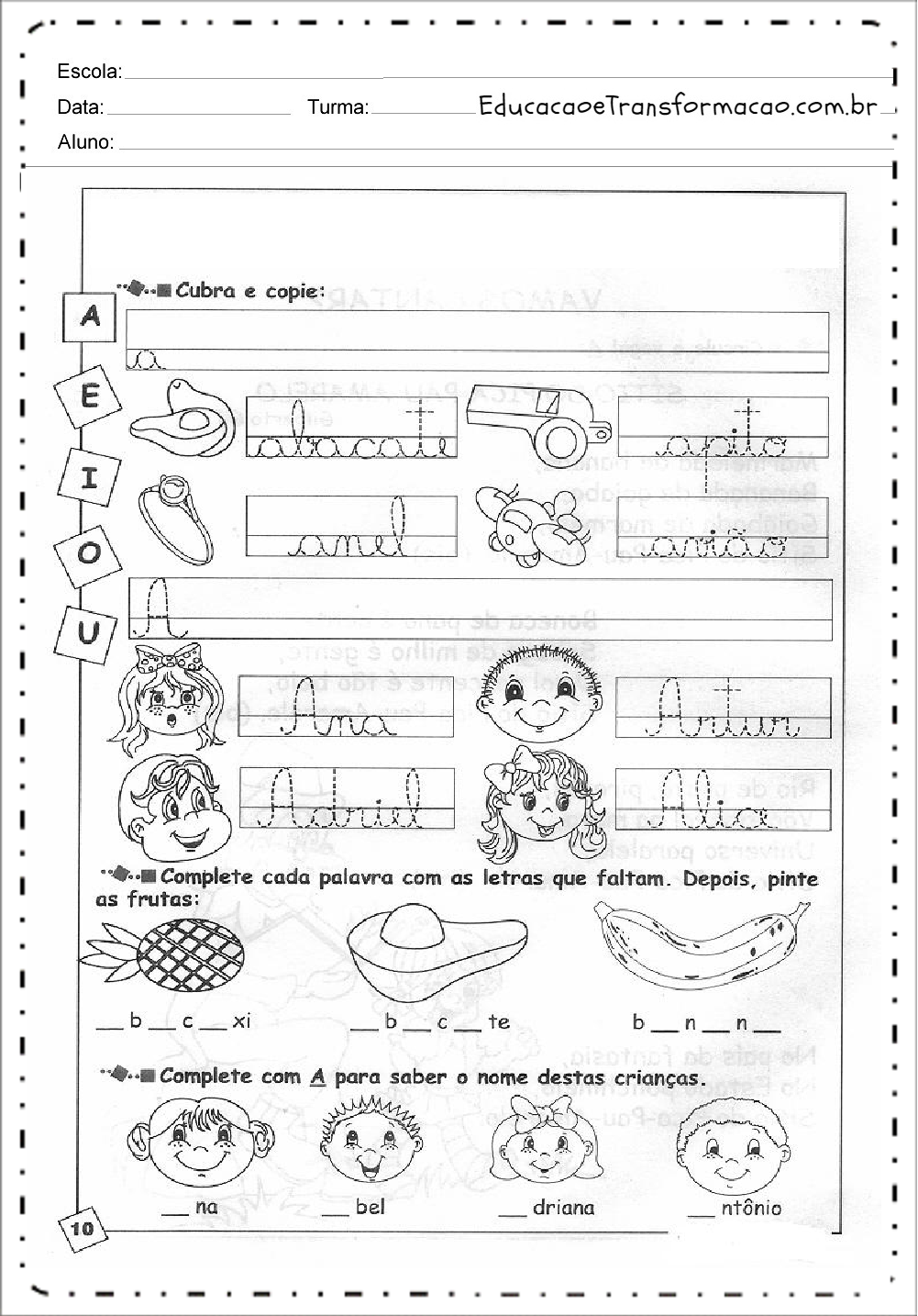 Atividades de Alfabetização Educativas para imprimir gratuitamente.