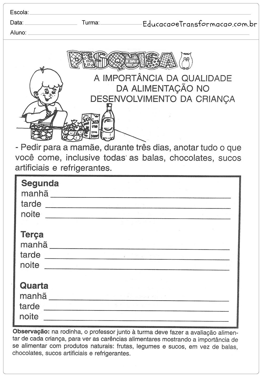 Atividades de Alimentação - Para Imprimir - Series Iniciais