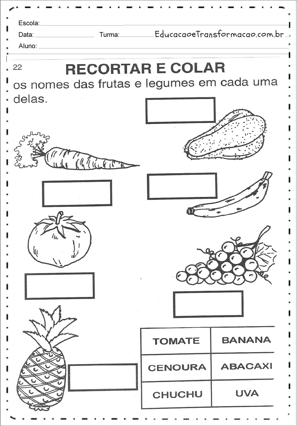 Atividades de Alimentação - Para Imprimir - Series Iniciais