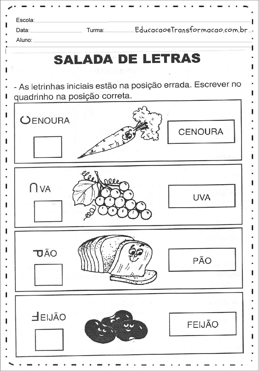 Atividades de Alimentação - Para Imprimir - Series Iniciais