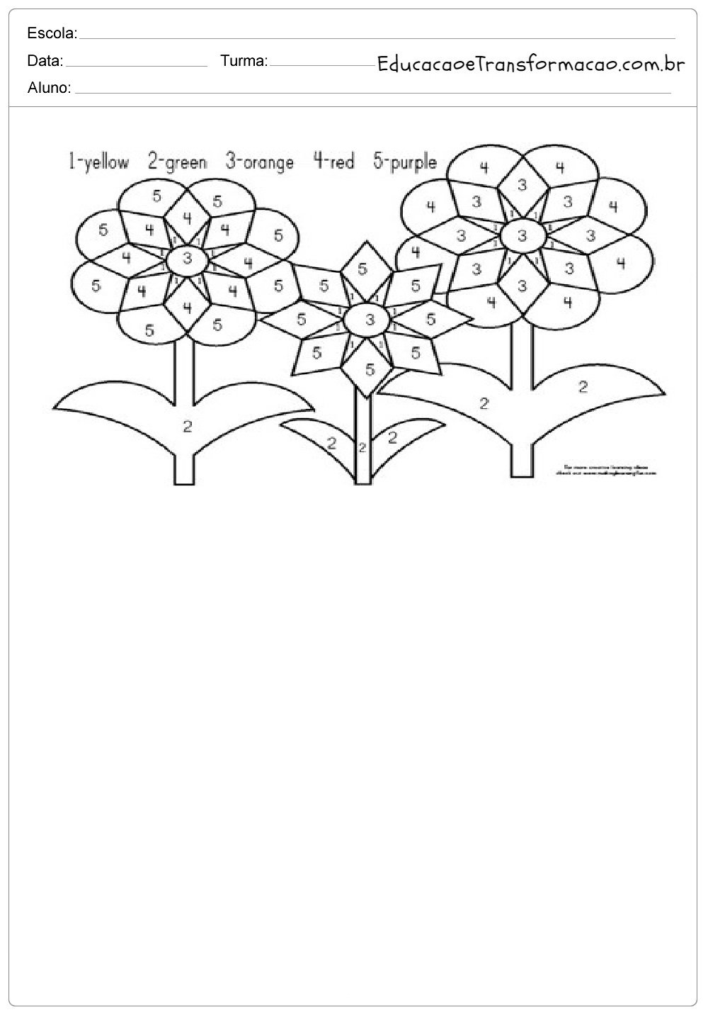 Colorindo as flores - Atividades de Inglês 1 ano. – Educação e Transformação