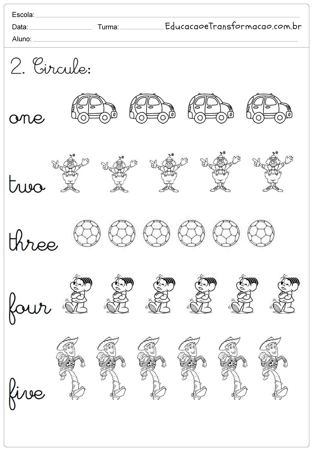 Atividades de Inglês 1 ano - Para Imprimir e Colorir - Ensino Fundamental.