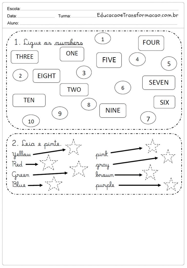 Atividades de Inglês 1 ano - Para Imprimir e Colorir - Ensino Fundamental.
