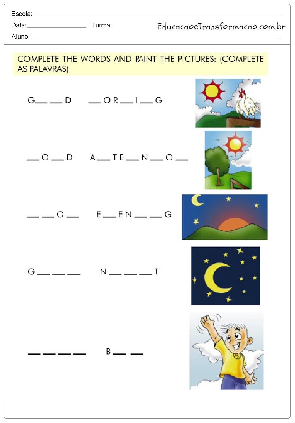 Atividades de Inglês 2 ano do Ensino Fundamental - Para Imprimir.