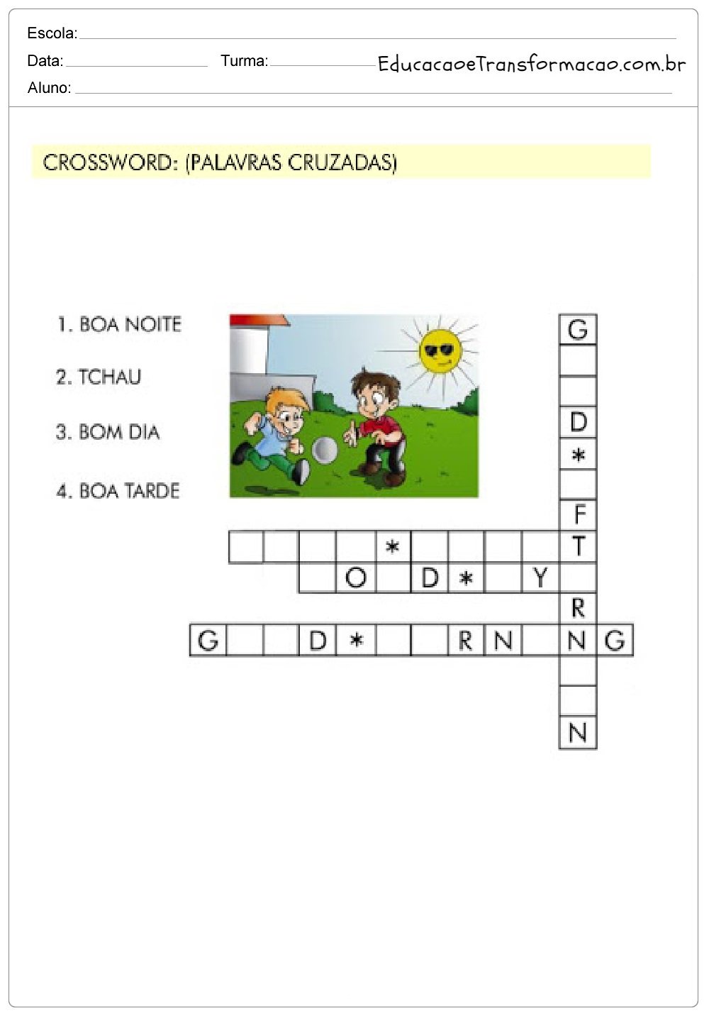 Cruzadinha - Atividades de Inglês 2º ano. – Educação e Transformação Cruzadinha - Atividades de Inglês 2º ano. – Educação e Transformação