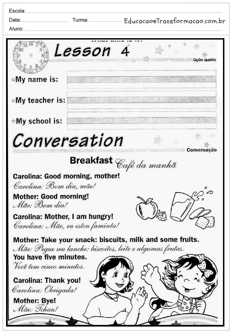 Atividades de Inglês 3 ano do Ensino Fundamental - Para Imprimir.