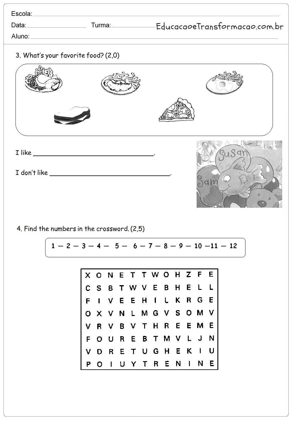 Atividades de Inglês 4 ano do Ensino Fundamental - Para Imprimir.