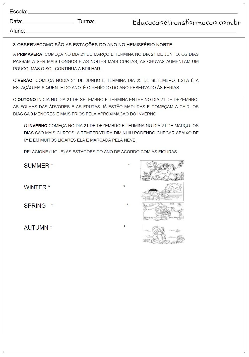 Atividades de Inglês 5 ano do Ensino Fundamental - Para Imprimir.