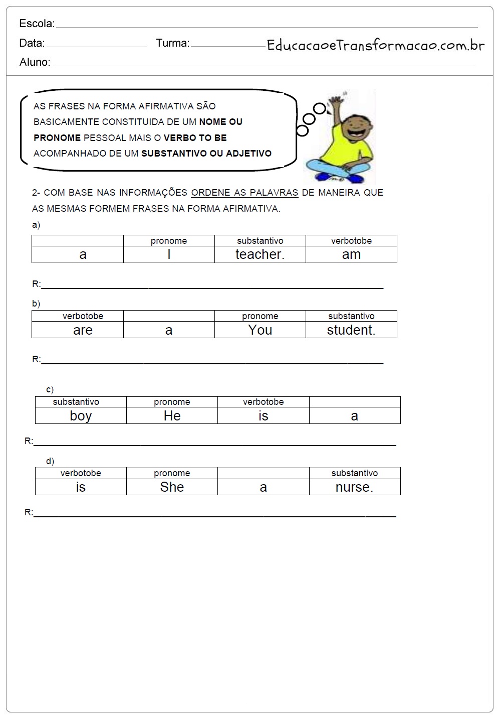 Atividades de Inglês 5 ano do Ensino Fundamental - Para Imprimir.