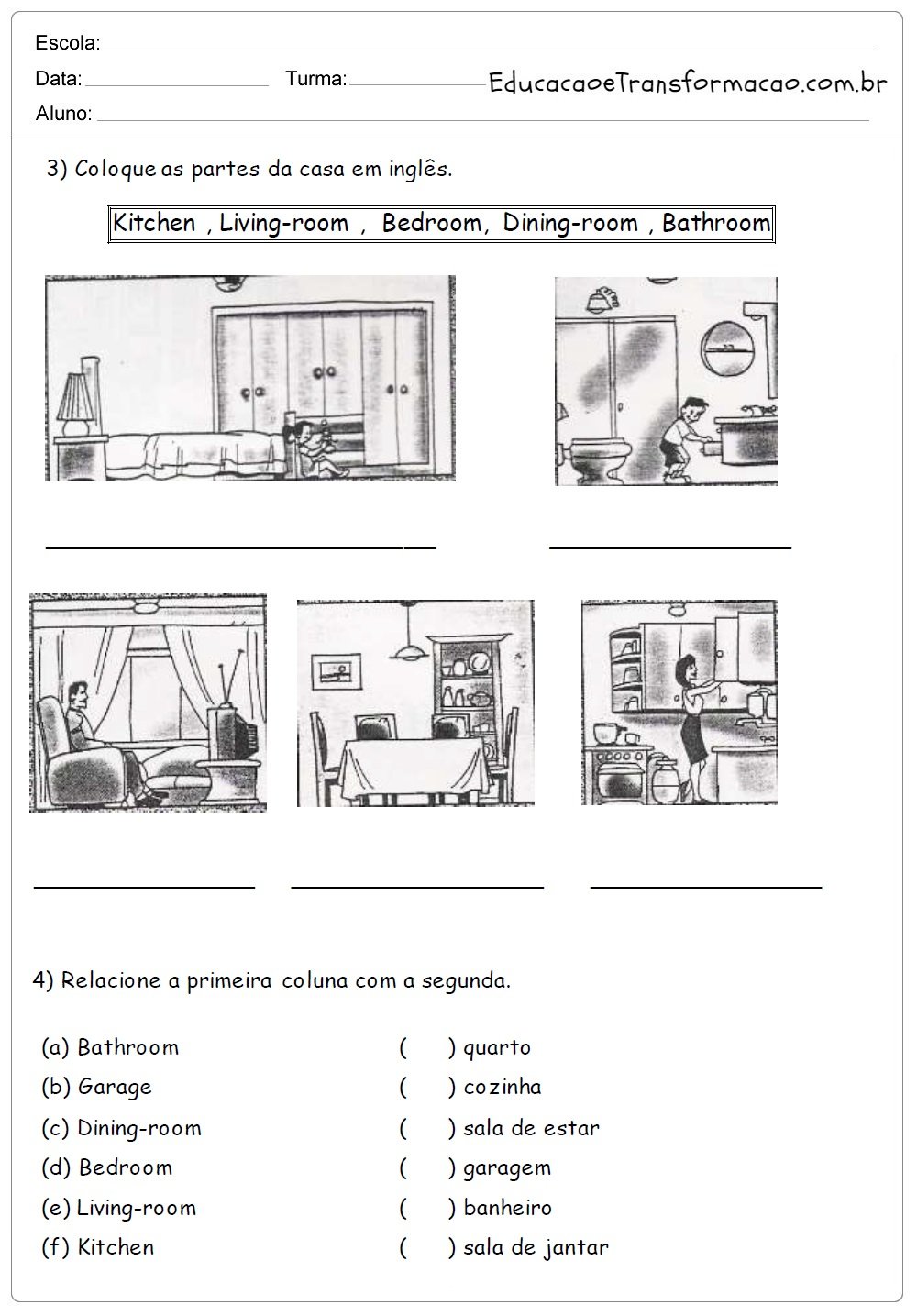 Atividades de Inglês 5 ano do Ensino Fundamental - Para Imprimir.