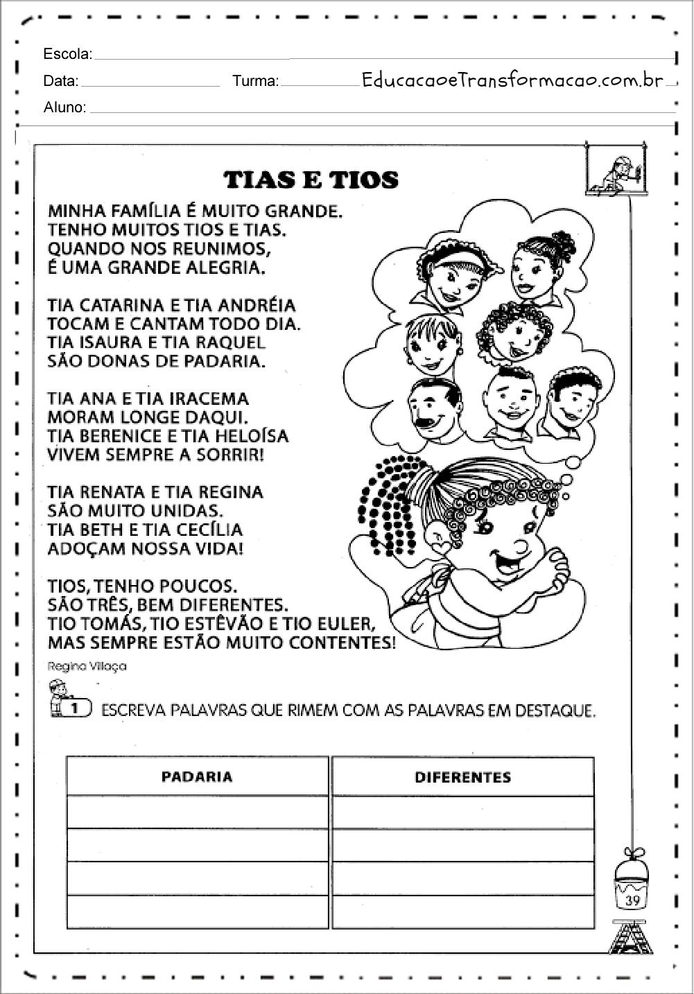 Atividades sobre Família para imprimir - Educação Infantil e Fundamental.