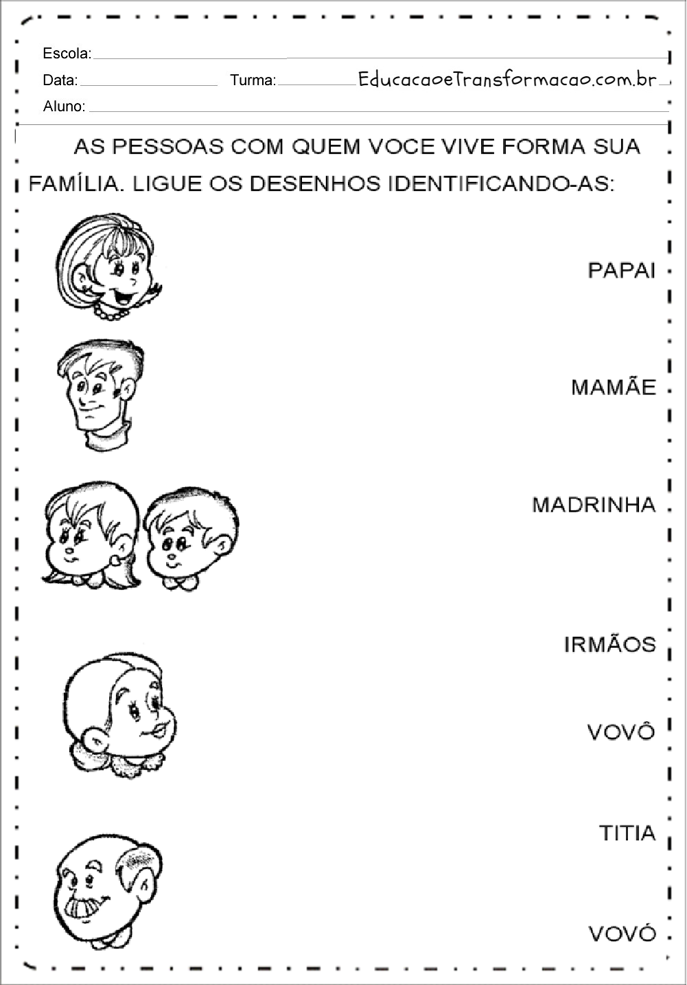 Atividades sobre Família para imprimir - Educação Infantil e Fundamental.