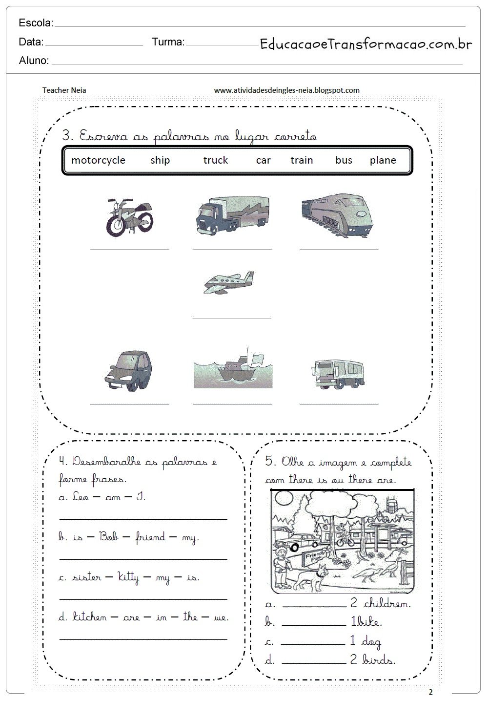 Atividades de Inglês 4 ano do Ensino Fundamental - Para Imprimir.