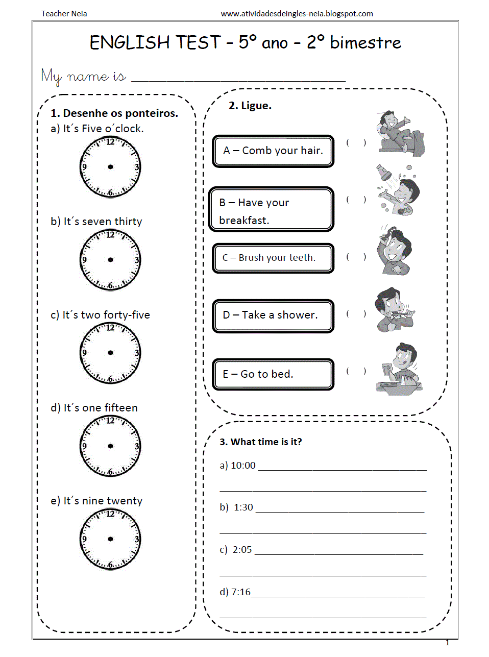 Atividades de Inglês 5 ano do Ensino Fundamental - Para Imprimir.