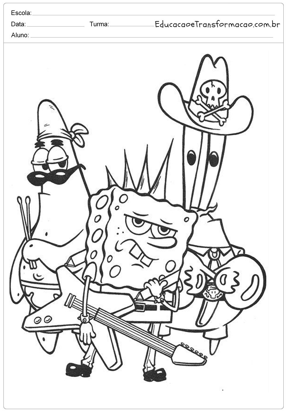 Desenhos para Colorir Bob Esponja - Calça Quadrade - Imprimir e Pintar.