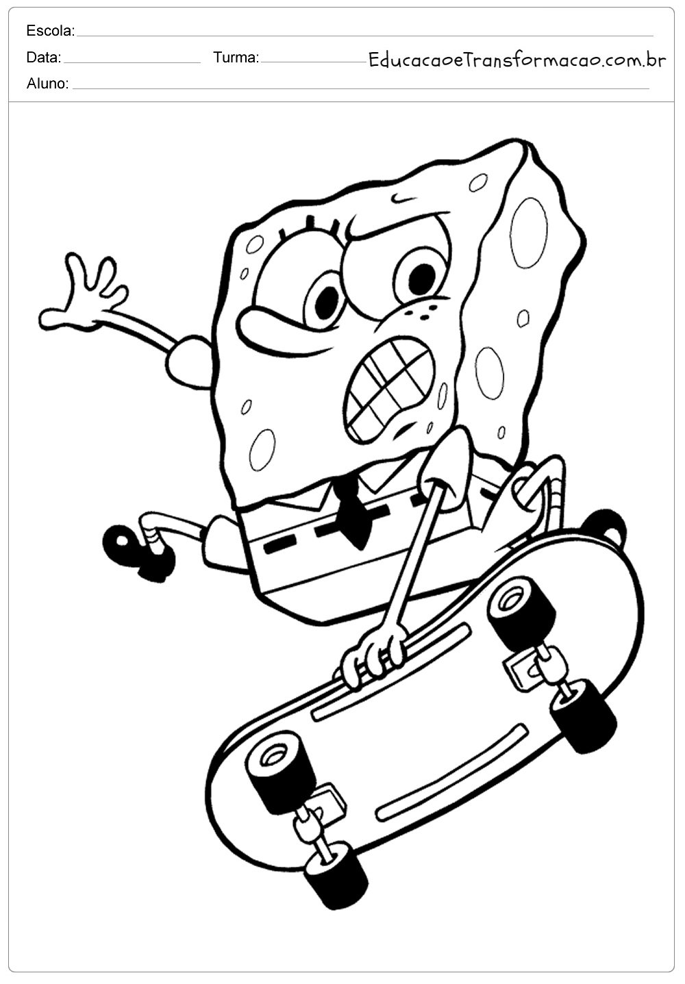 Desenhos para Colorir Bob Esponja - Calça Quadrade - Imprimir e Pintar.