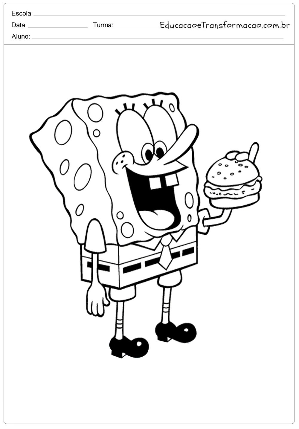 Desenhos para Colorir Bob Esponja - Calça Quadrade - Imprimir e Pintar.