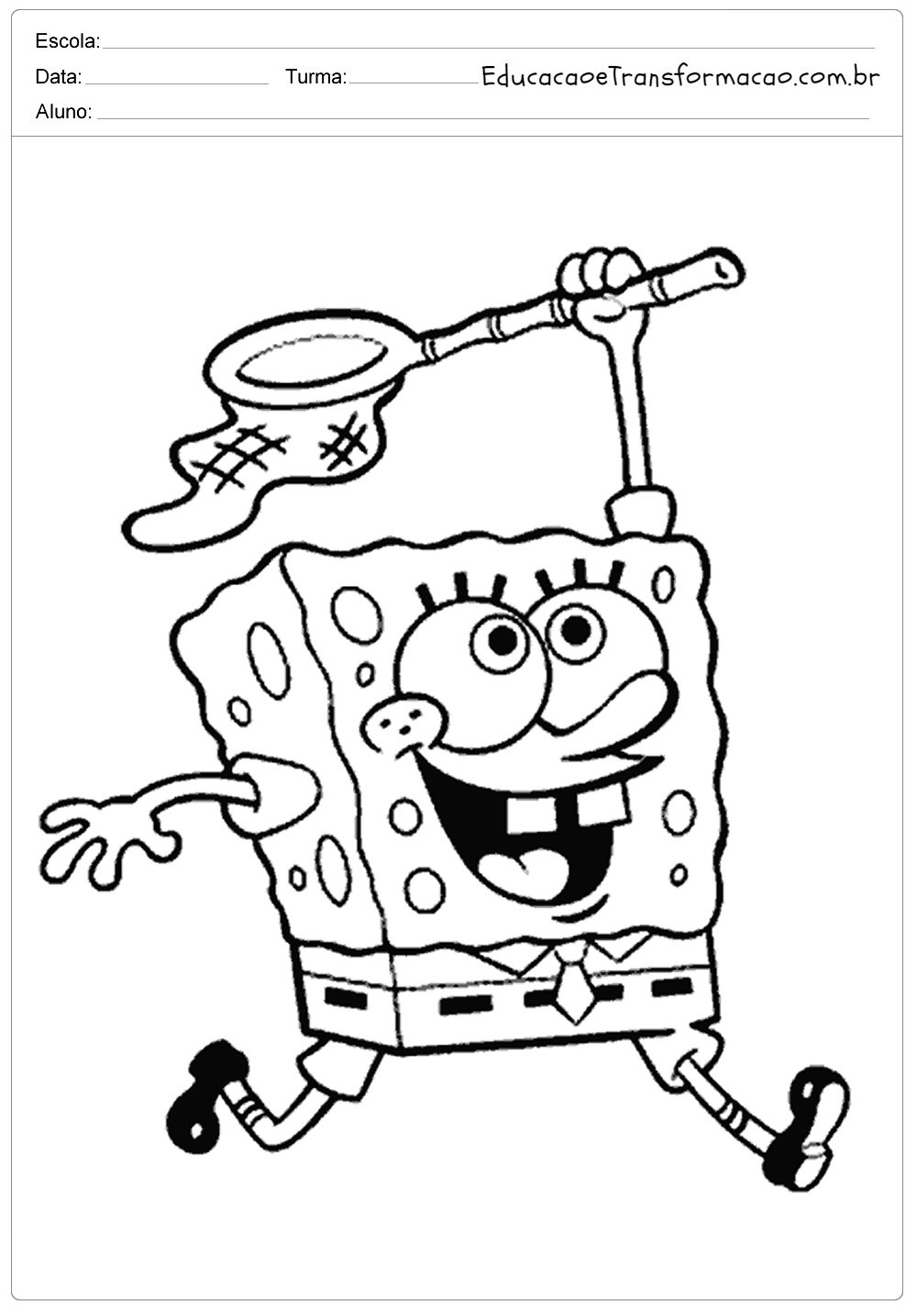 Desenhos para Colorir Bob Esponja - Calça Quadrade - Imprimir e Pintar.