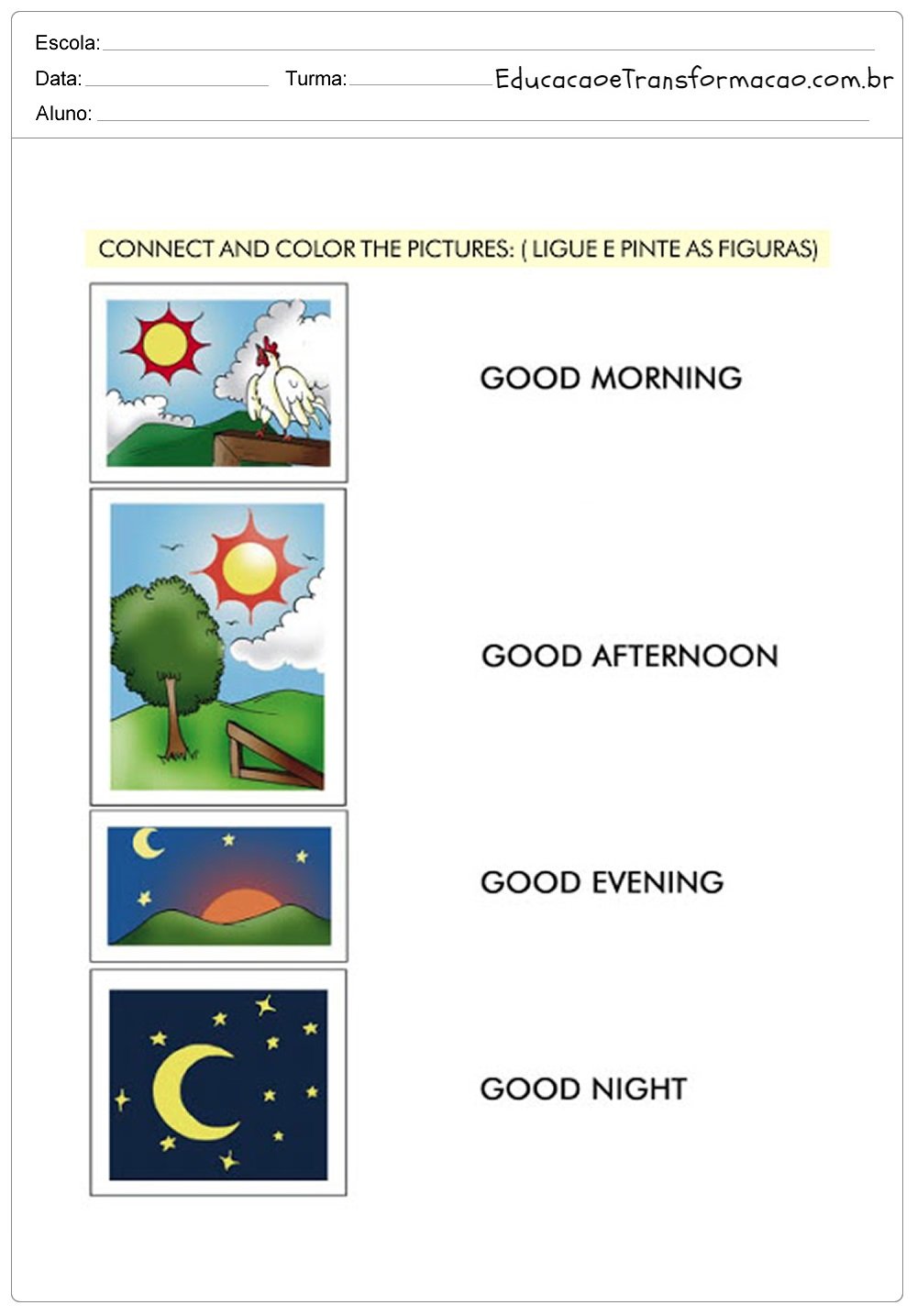 Atividades de Inglês 1 ano - Para Imprimir e Colorir - Ensino Fundamental.