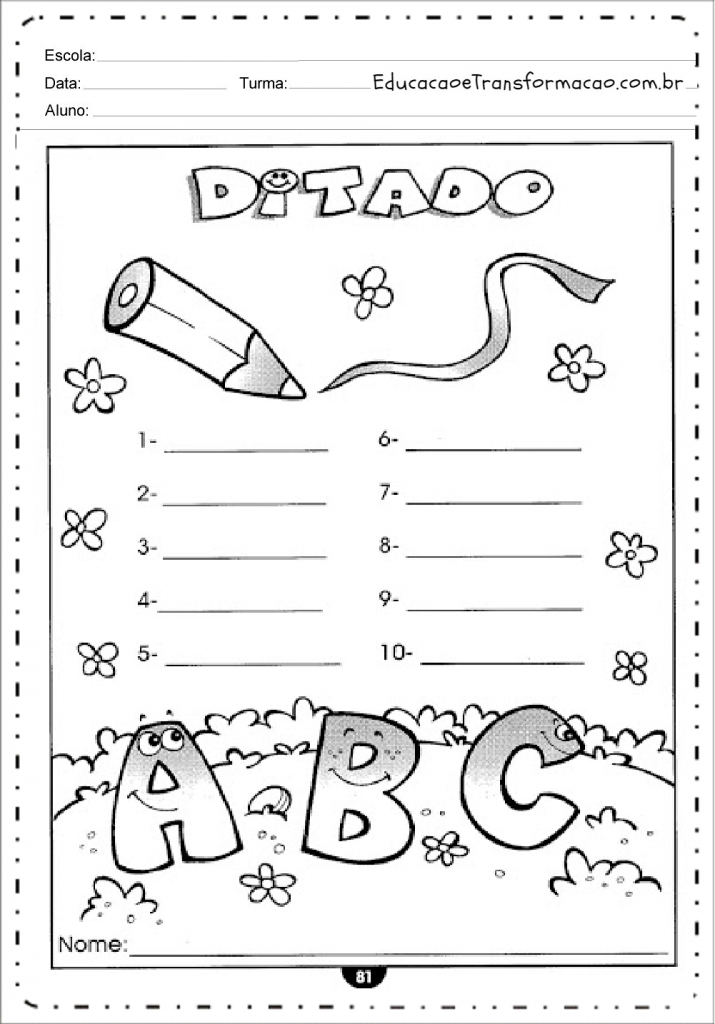 Ditado Imprimir - Atividades de Alfabetização. – Educação e Transformação