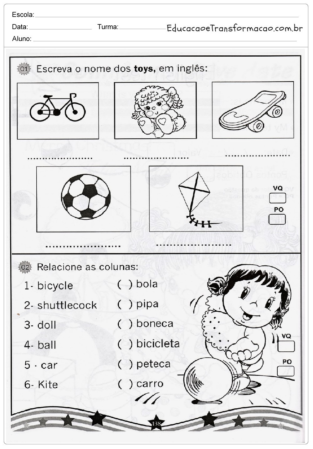 Atividades de Inglês 4 ano do Ensino Fundamental - Para Imprimir.