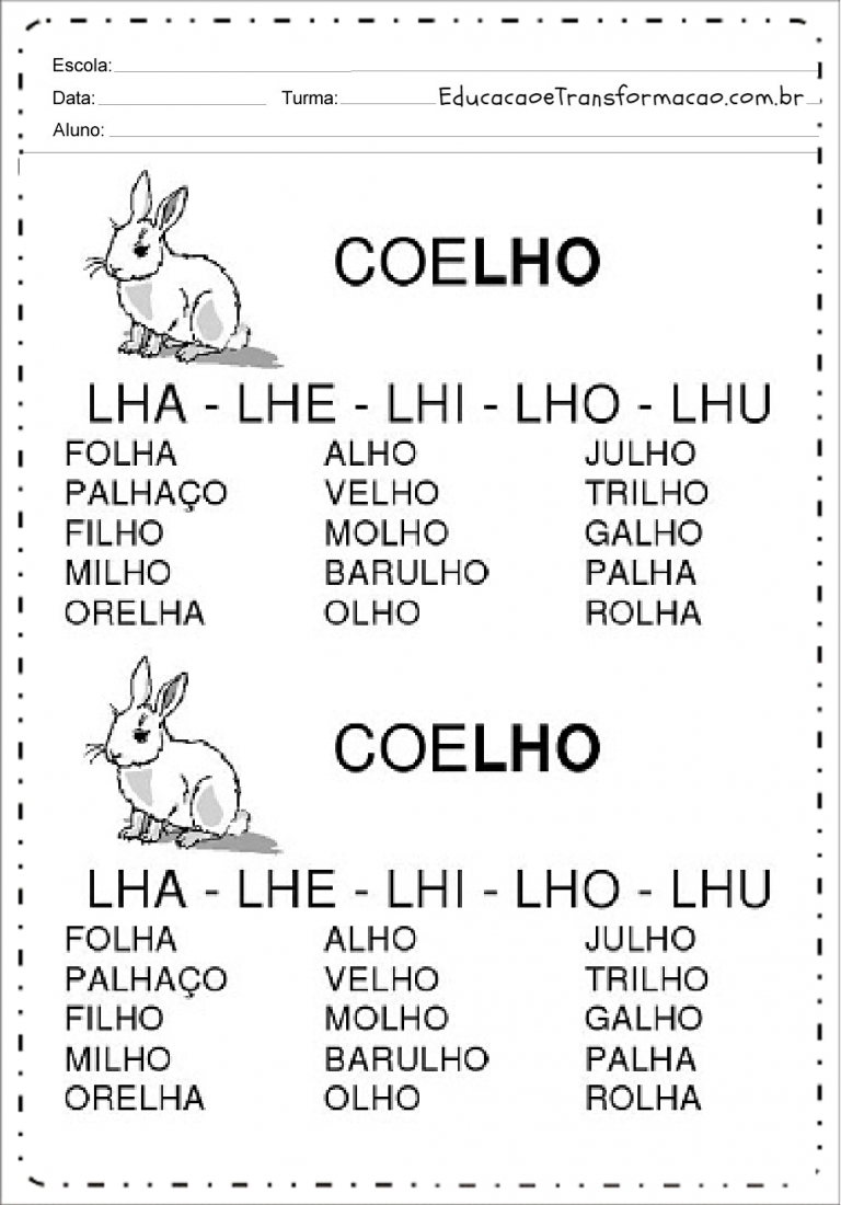 Fichas de Leitura sílabas complexas - LHA - LHE - LHI - LHO - LHU ...