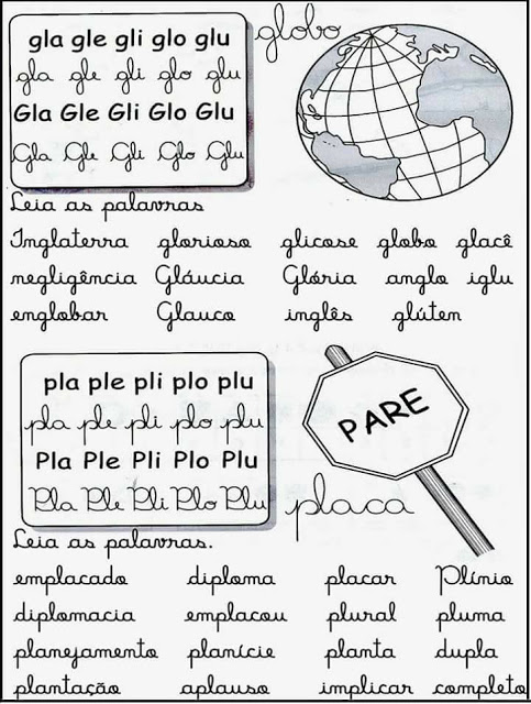 Fichas de Leitura Sílabas Complexas - Para Imprimir.