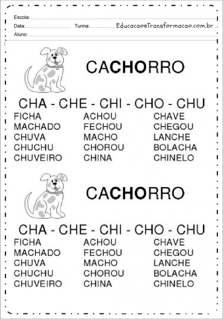 Fichas de Leitura sílabas complexas - CHA - CHE - CHI - CHO - CHU ...