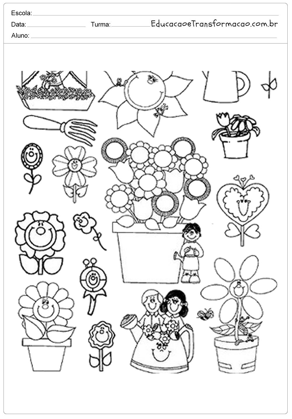 Moldes para Primavera - Estação das Flores: Flores, Arvores, Bichinhos, Menino e Menina.