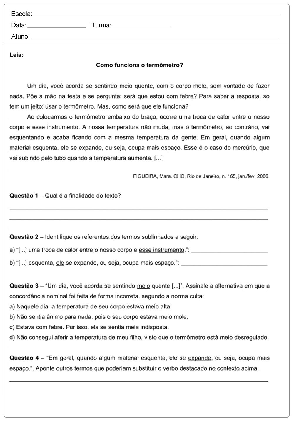 Atividades de Interpretação de Texto 9 ano do Ensino Fundamental