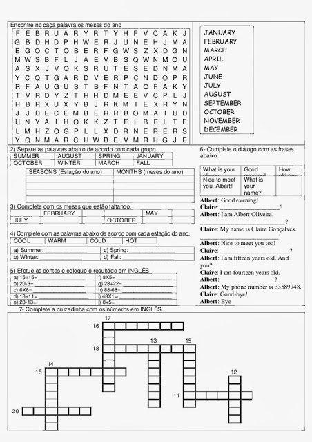 Atividades de Inglês 6 ano do Ensino Fundamental - Para Imprimir