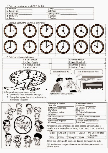 Atividades de Inglês 6 ano do Ensino Fundamental - Para Imprimir