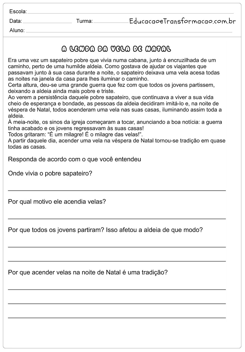 Atividades de Interpretação de Texto 7 ano do Ensino Fundamental