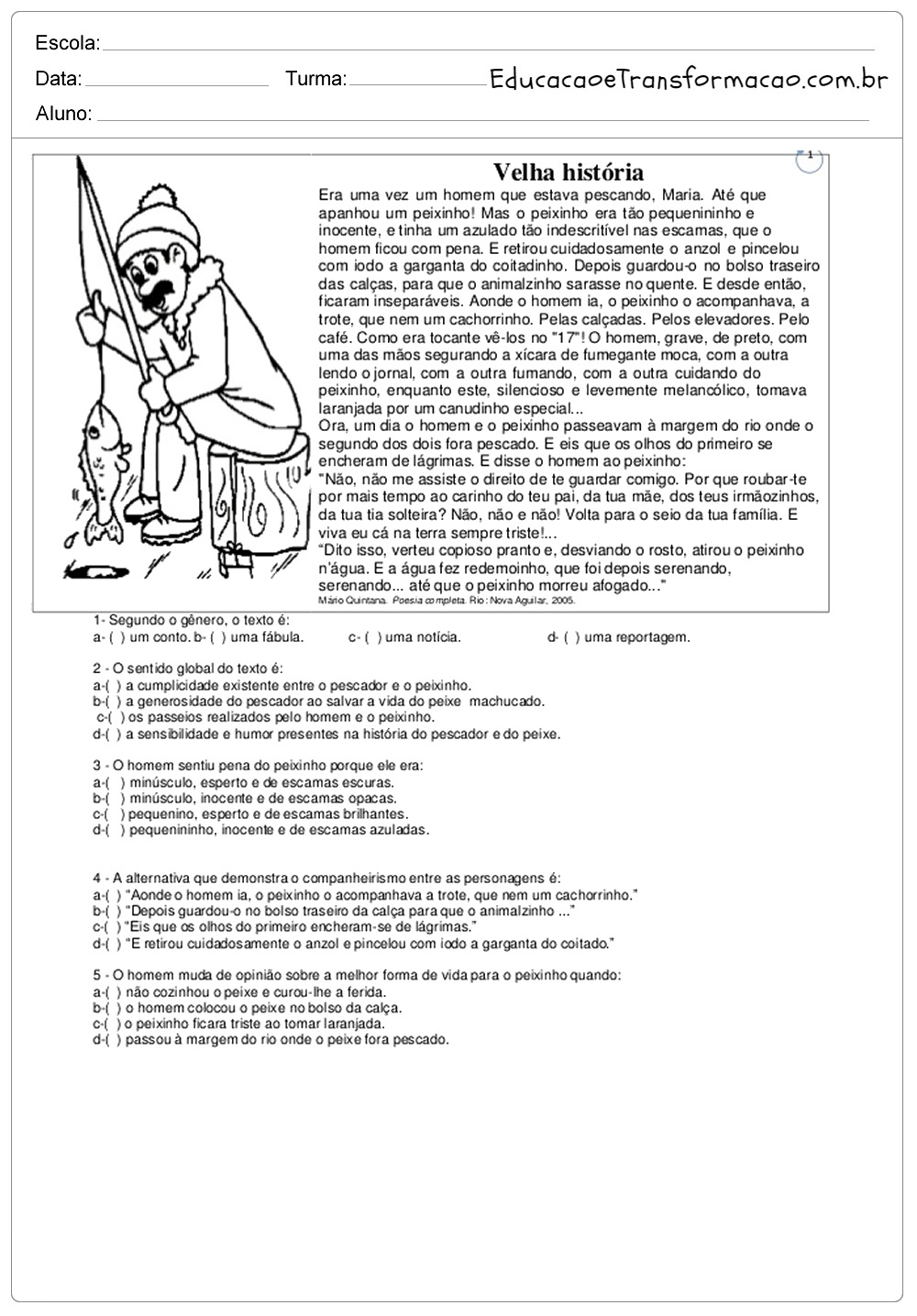 Atividades de Interpretação de Texto 7 ano do Ensino Fundamental