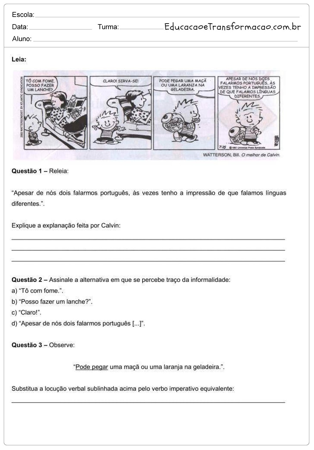 Atividades de Interpretação de Texto 8 ano do Ensino Fundamental