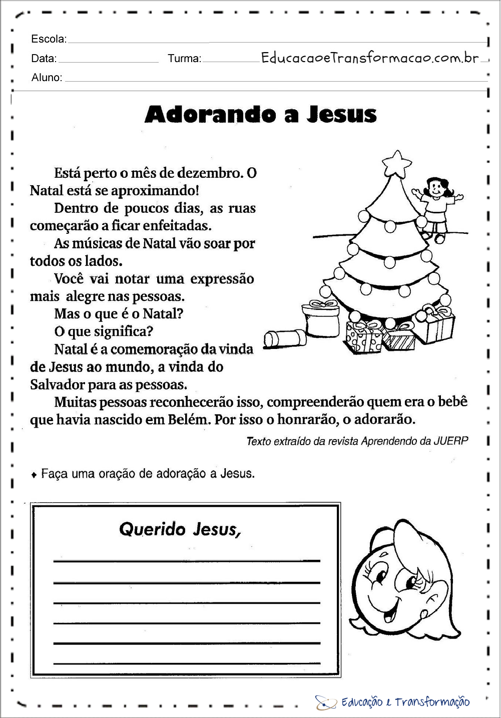 Atividades de Interpretação de Texto sobre Natal: Adorando Jesus – Educação  e Transformação