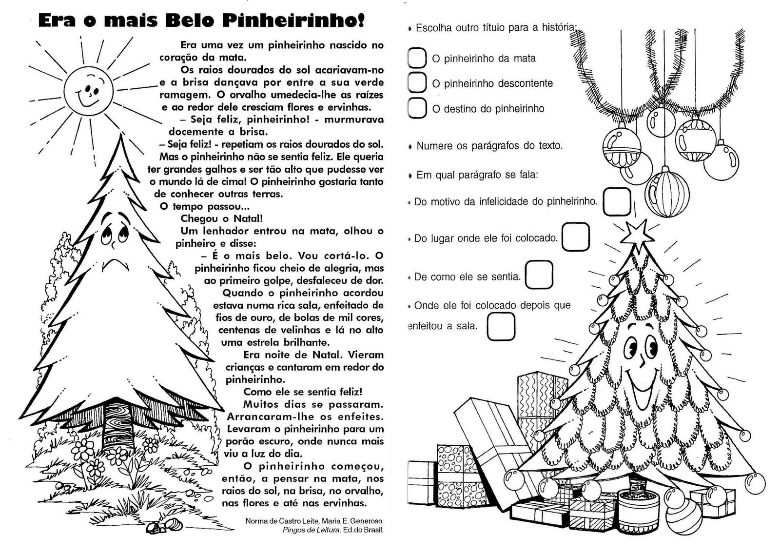 Atividades de Interpretação de Texto sobre Natal - Era o mais belo pinheiro  – Educação e Transformação