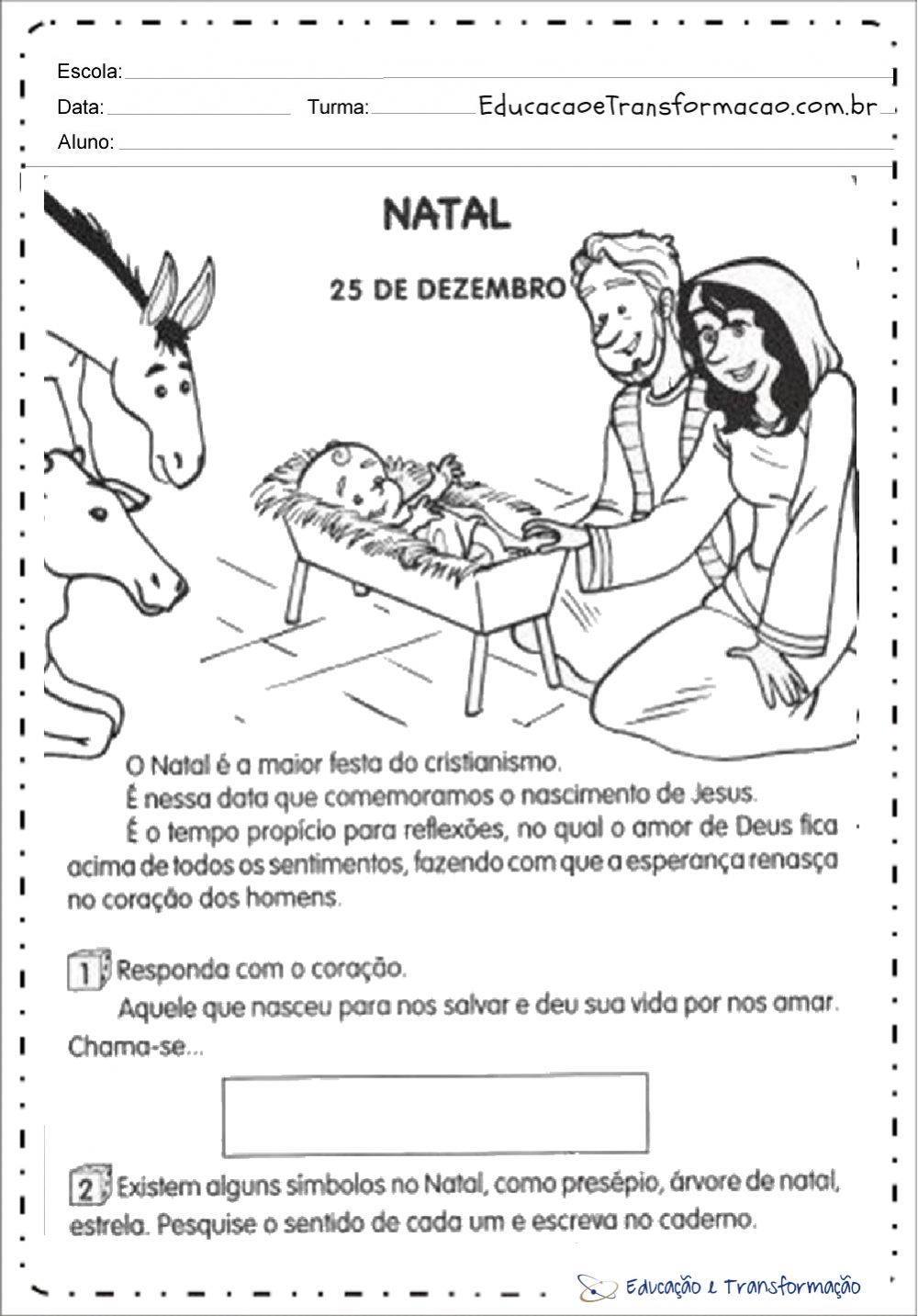 Atividades de Interpretação de Texto sobre Natal: Responda. – Educação e Transformação Atividades de Interpretação de Texto sobre Natal: Responda. – Educação e Transformação