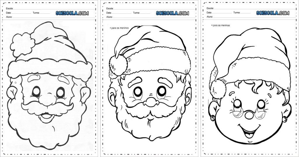 Máscaras de Natal - Para Imprimir - Papai Noel, Rena e Boneco de Neve