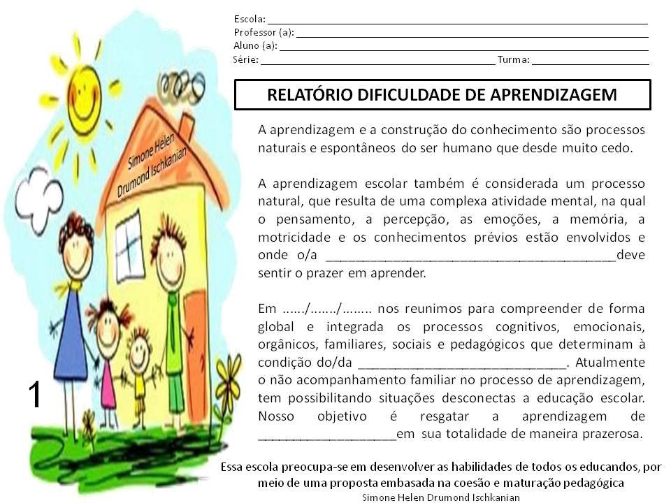 Modelo de Relatório dificuldade de aprendizagem - Parecer Descritivo 