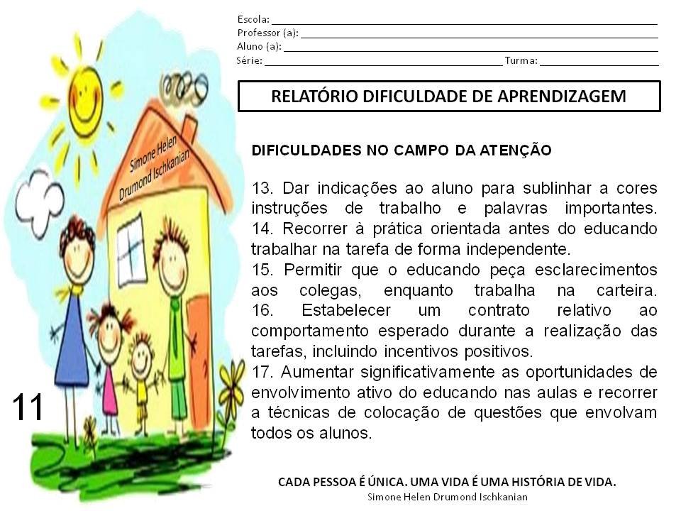 Modelo de Relatório dificuldade de aprendizagem - Parecer Descritivo 