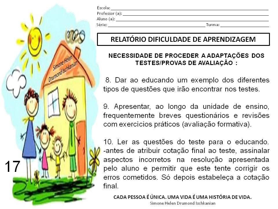 Modelo de Relatório dificuldade de aprendizagem - Parecer Descritivo 