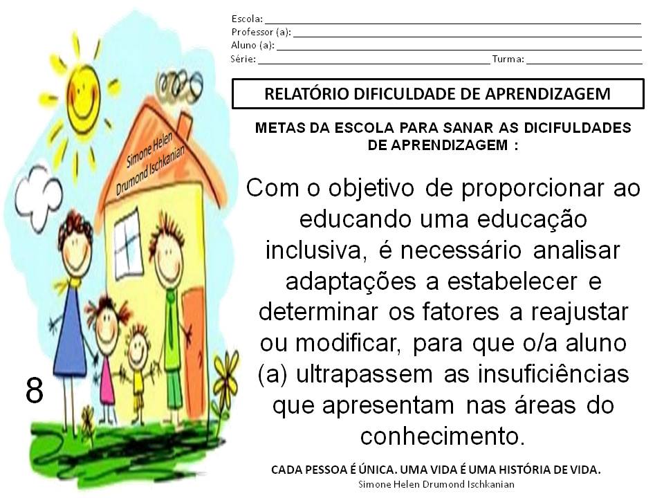 Modelo de Relatório dificuldade de aprendizagem - Parecer Descritivo 