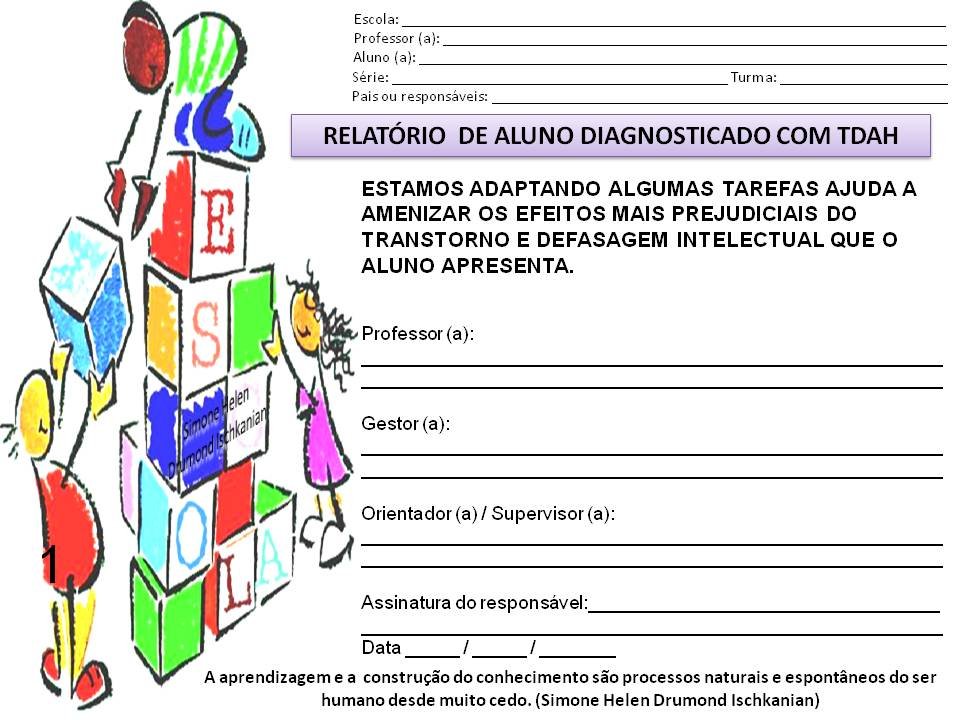 Modelo de Relatório para alunos diagnosticado com TDAH