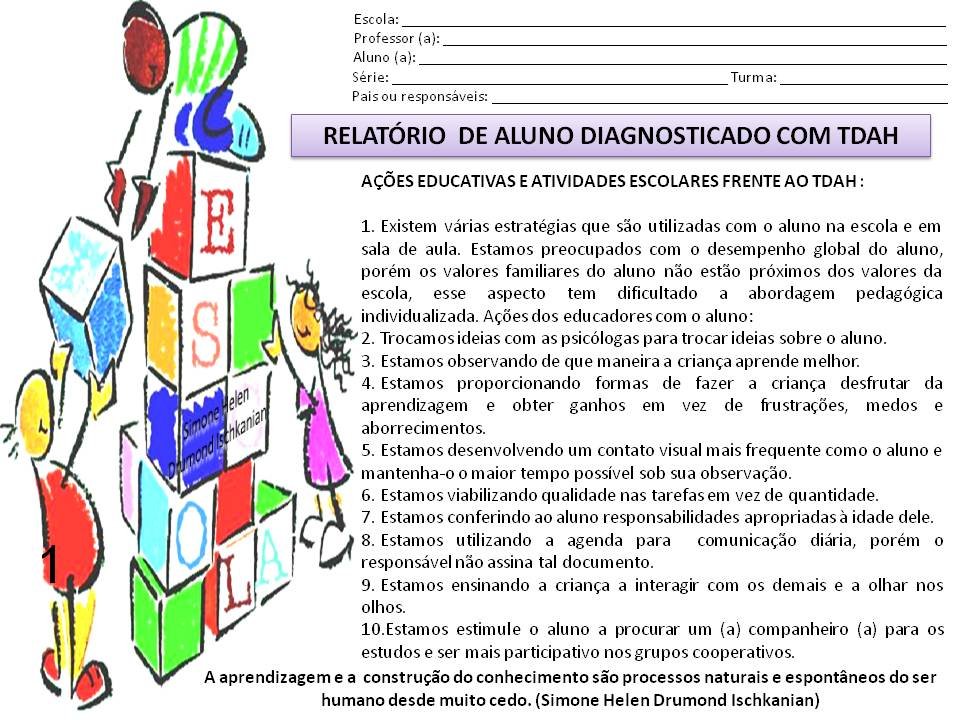 Modelo de Relatório para alunos diagnosticado com TDAH